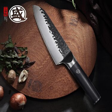 Японський ніж Santoku Mitsumoto Sakari 17 см, ручне ковадло, професійний (з ручкою з пакавуду)