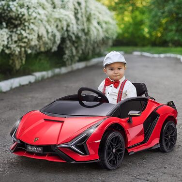 Електромобіль Lamborghini SIAN HOMCOM 12V для дітей, з пультом, музикою (MP3/USB), світлом, металевий, червоний, 108x62x40 см, для дітей 37-60 місяців