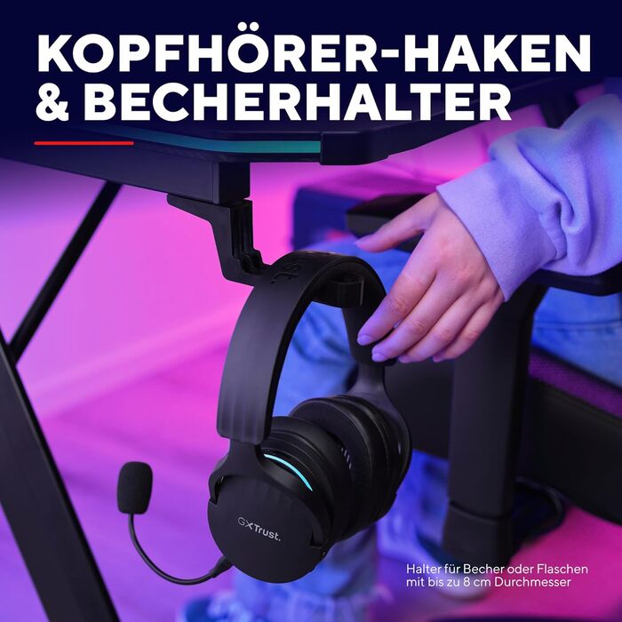 Ігровий стіл Trust Gaming GXT 709W Luminus RGB з підсвічуванням LED, 10 режимів, USB, для геймерів, білий (120x60 см)