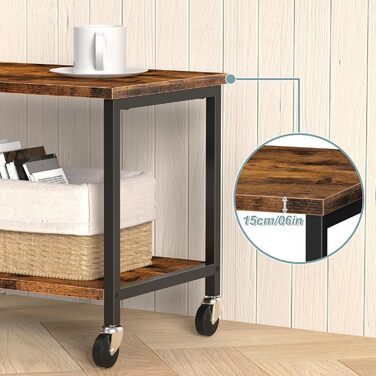 Двоярусний столик для принтера з роликами, 30x42x37 см, дерев'яний та металевий, мобільний, для офісу та вітальні (колір: коричневий)