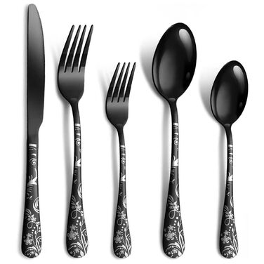 Набір столових приборів на 4 особи, 20 предметів: ніж, виделка, ложка, чорний, нержавіюча сталь, для посудомийної машини