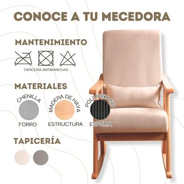 Крісло-гойдалка HOME DESIGN & CONFORT Paris з подушкою, масивне букове дерево (сірий/натуральний)