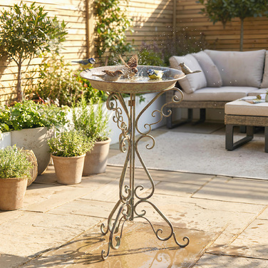 Вінтажна годівниця для птахів Vogelbad з фігуркою птаха та декоративною підставкою, зелена