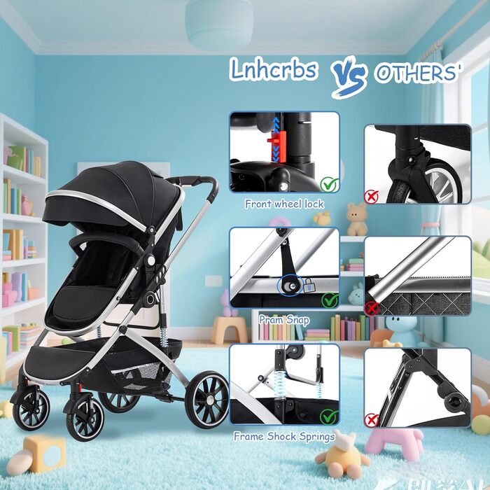 Дитяча коляска 3 в 1, туристична, швидко складається, з фіксацією передніх коліс, для дітей 0-4 роки (сірий)