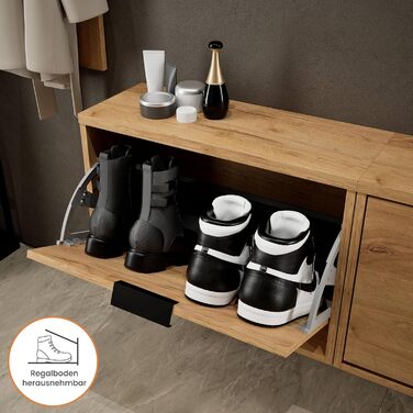 Взуттєва шафа Planetmöbel вузька з економною полицею, 6 полиць, комод для взуття для передпокою, коридору, гардеробу 60 x 23 x 118 см, білий сірий (2 дверцята, золотий дуб)