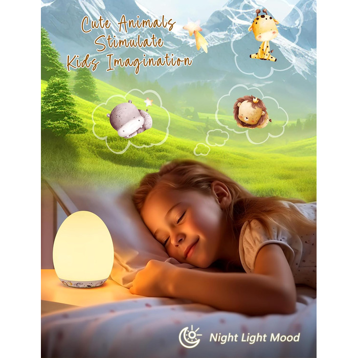 Нічник-ліхтарик MediAcous для дітей та малюків з 8 кольорами, регулюванням яскравості, таймером 1 година та сенсорним керуванням. Декоративний нічник з мисливцями для дитячої кімнати (білий)