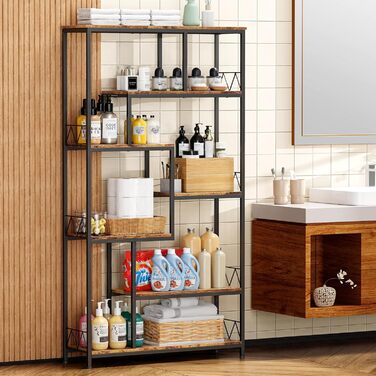 Стильна полиця Bealife для книг, 5 ярусів, 98 x 30 x 180 см, для вітальні, офісу, робочого кабінету, в стилі ретро, індустріальний дизайн