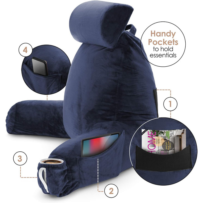 Подушка для читання Clara Clark з підтримуючим спиною, велика, з піною з пам'яті, блакитна