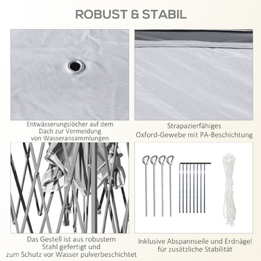 Павільйон для саду, металева конструкція з тканиною, сітчасті штори, дренажні отвори, розміри 330 x 330 x 288 см, сірий