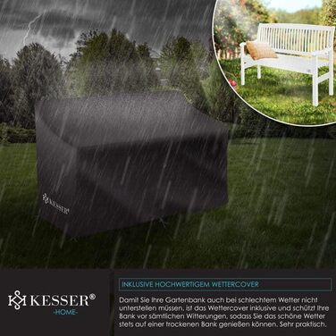 Садова лавка KESSER® дерев'яна для 3-4 осіб, біла 150 см, стійка до погодних умов, вантажопідйомність 320 кг, з чохлом для балкона, тераси та саду