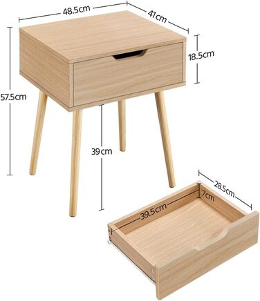 Приліжкові тумбочки Yaheetech (2 шт) з ящиком, світло-коричневий дуб