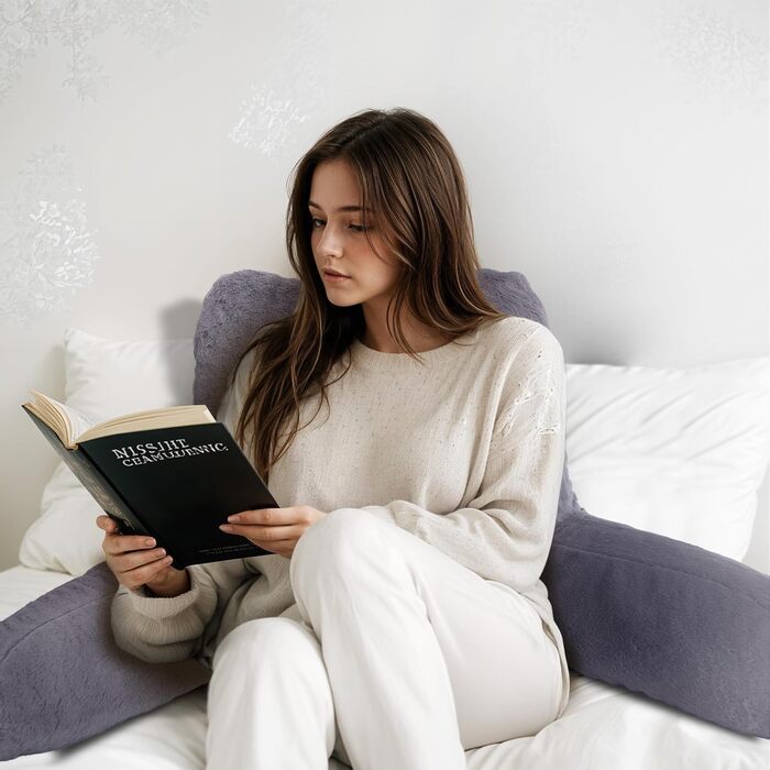 М'яке крісло-мішок для читання з підлокітниками, штучний хутро, велике, сірий колір