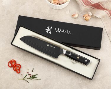 Набір кухонних ножів Wakoli Titanium Noir (5 предметів) з бруском - професійний набір ножів з титанового покриття, нержавіюча сталь, чорний, магнітний бруск, включає ніж Сантоку