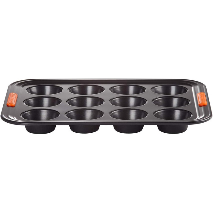 Форма для мафінів LE CREUSET з антипригарним покриттям, 12 шт., Ø 7 см, для закваски, з вуглецевої сталі, антрацит/помаранчевий