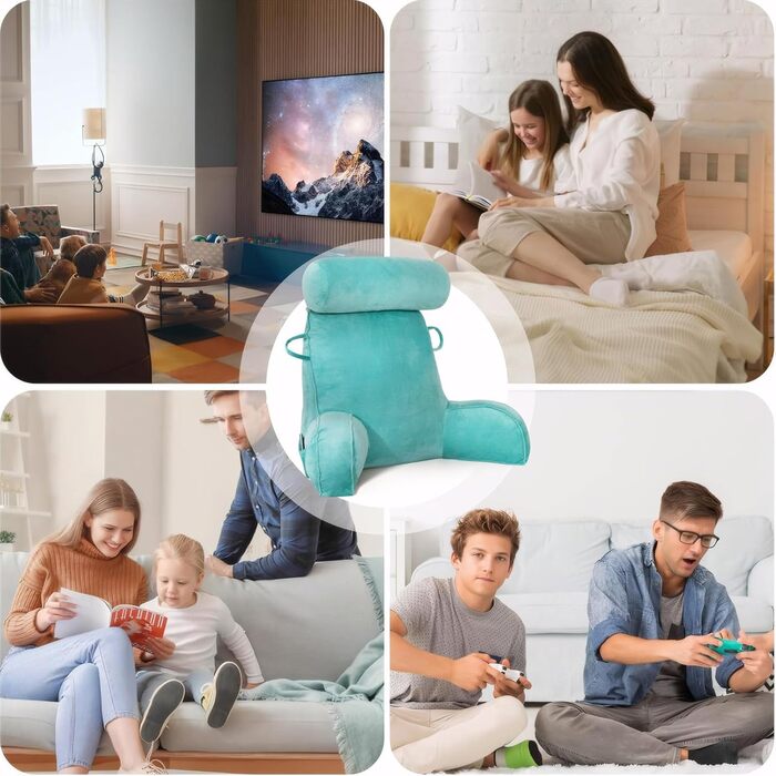 М'яке крісло-мішок для читання з велюру, для дорослих, з підтримкою спини та підлокітниками, з кишенею та знімним чохлом (кава) (синій/зелений)