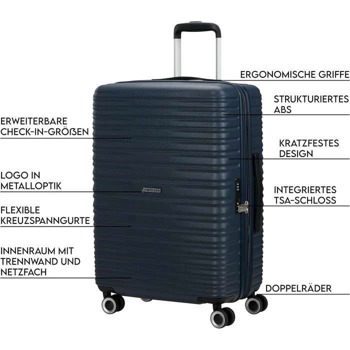 Набір валіз American Tourister Aerotech (3 шт.): ручна, середня, велика, розширювана, з TSA-замком, блакитний (Металевий Navy)