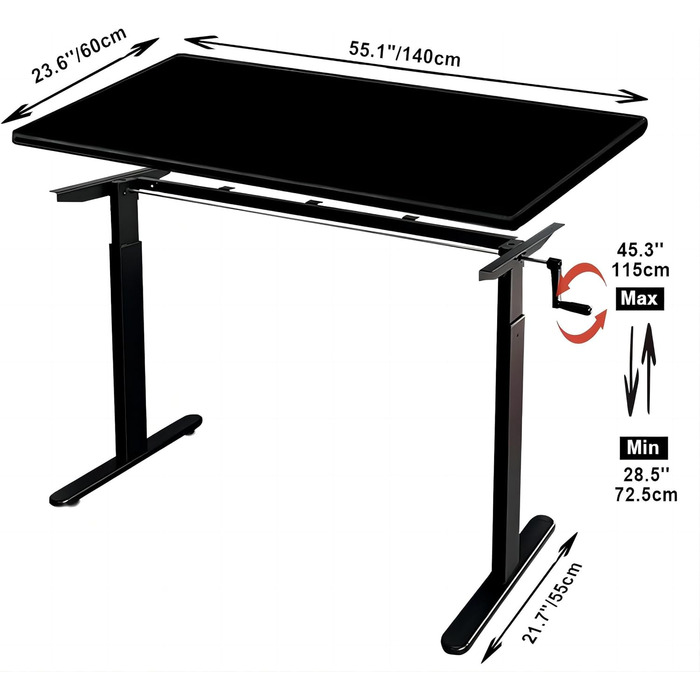 Інструкція з регулювання висоти QLLY, 140x60 см, Стоячий стіл, Робочий стіл для офісу/дому, чорний