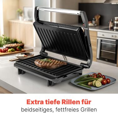 Контактний гриль Clatronic® MG 3519: безжирове приготування, 700W, антипригарне покриття, Panini Grill