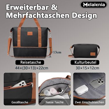 Набір валіз Melalenia 3 в 1: велика, середній та маленька, з жорсткою оболонкою, TSA-замком та 4 колесами (Чорний)