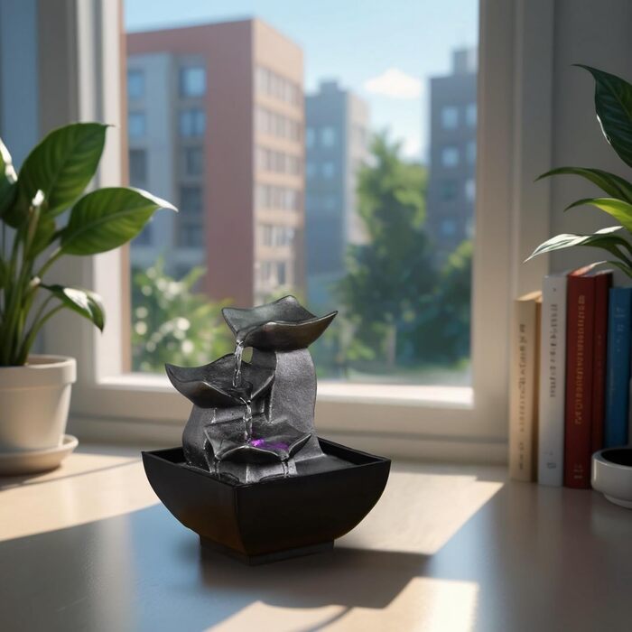 Фонтан для дому Zen'Light Boro: розслаблюючий водоспад з LED-підсвіткою для вітальні, спальні, офісу. Ідеальний для медитації та релаксації. Замкнутий цикл, H 18 см