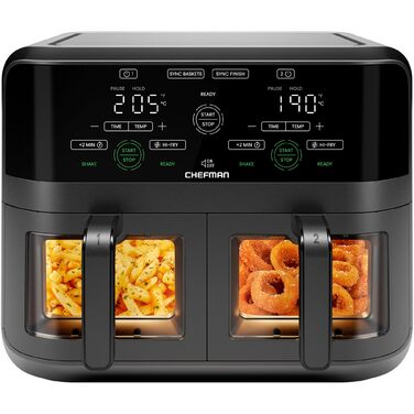 Фритюрниця повітряна CHEFMAN з подвійним кошиком 5.6L, цифрове управління, чорна