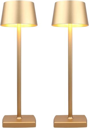 Настільна лампа бездротова 2 шт. (золота), IP54, 6000mAh, повна цинкова сплава, регулювання яскравості, для дому та бізнесу