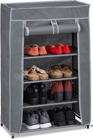 Тканина для взуттєвої шафи Relaxdays, 5 відділень, 15 пар взуття, знімний чохол, полиця для взуття, ВхШхГ 90 x 60 x 30 см, антрацит