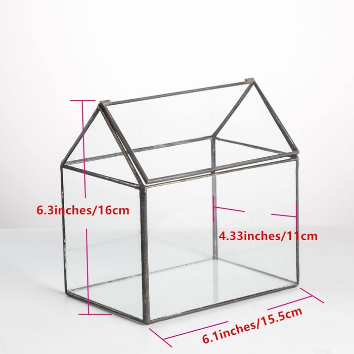 Геометричне терассіум NCYP 15,5x11x16 см, скляний, з кришкою, для сукулентів та моху, чорний