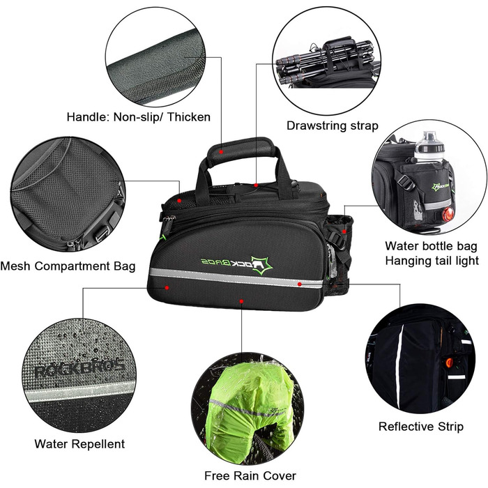 Велосипедна сумка-переноска Водонепроникна велосипедна сумка для багажника з дощовиком 17-35 л Транспортна сумка з плечовим ременем і ручкою для перенесення чорна