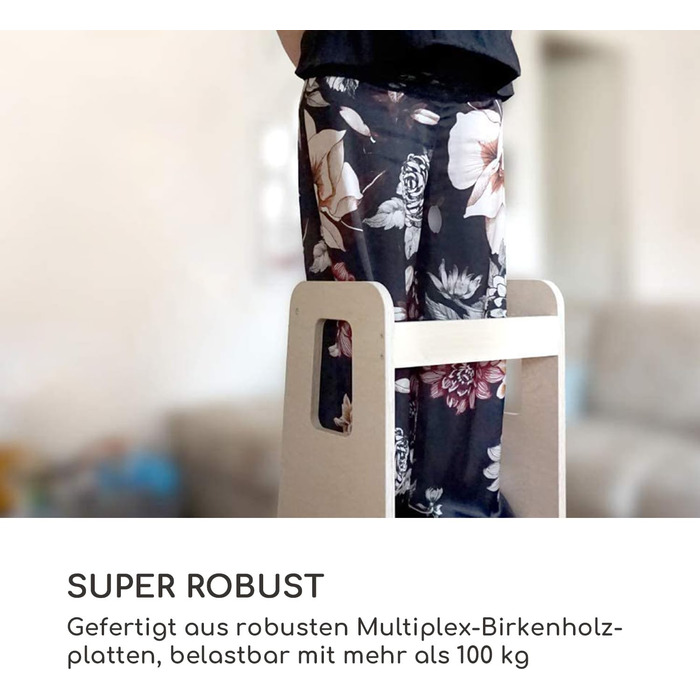 Стілець-сходинка Montessori Mobli для малюків: білий, з берези, лакований, регульовані сходинки для незалежності та безпеки