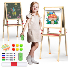 Мольберт для малювання Joyooss для дітей, регульований дерев'яний мольберт, двосторонній, сухий маркер, з аксесуарами для малювання, подарунок для дітей 4-8 років (РОЖЕВИЙ)