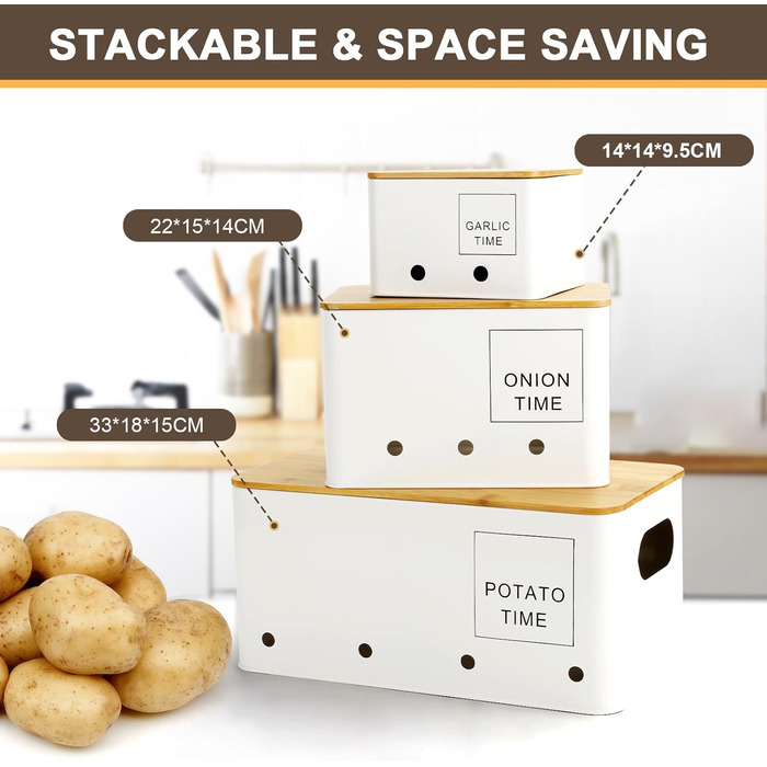Набір контейнерів для зберігання картоплі, цибулі та часнику Lannvan [3 шт.] - білий. З вентиляційними отворами, зберігає овочі свіжими.