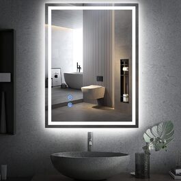 Дзеркало для ванної кімнати зі світлодіодним підсвічуванням 50x70 см, LED дзеркало з сенсорним вимикачем, 80x60 см з 3-кольоровим регулюванням яскравості