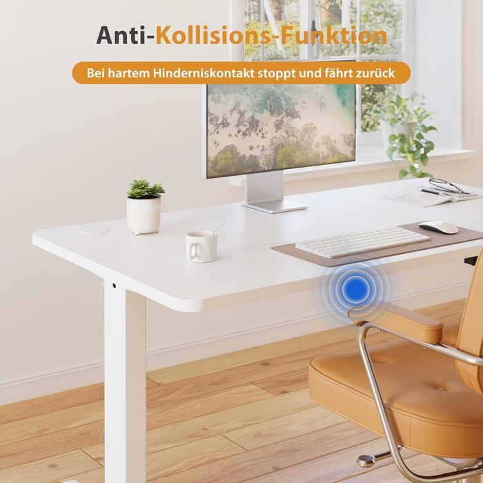 Регульований стіл для роботи з USB-C, електричний, з пам'яттю, 120x60 см, білий. Стіл для офісу, стоячий, комп'ютерний.