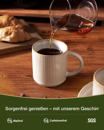 Набір тарілок Star 12 предметів для 4 осіб, керамічний посуд, стійкий до подряпин, для мікрохвильовки та посудомийної машини (Капучино, чашки 355 мл, 6 шт)
