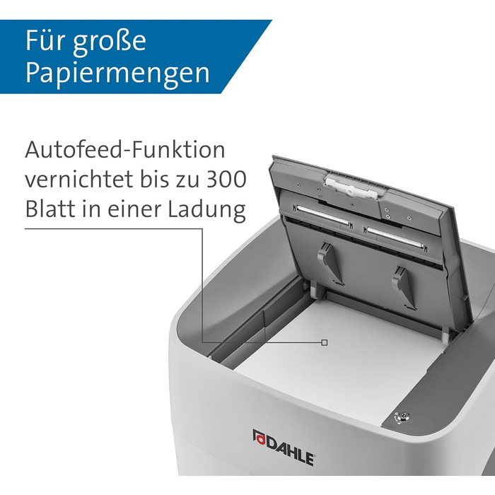 Шредер Dahle ShredMATIC 90 з автоподачею паперу, P-4, 300 аркушів, світло-сірий/сірий, без масла, без обслуговування