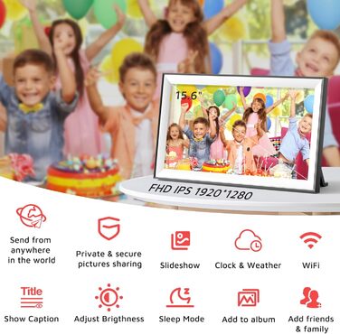 Цифровий фоторамка Hesmor 15.6 дюймів з Wi-Fi, FHD 1920*1080, IPS, сенсорний екран, 32GB, автоповорот, Frameo App