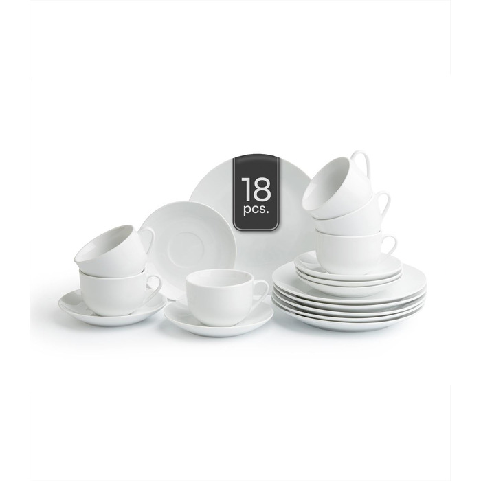 Сервіз кавовий 18-частинний - на 6 осіб - білий - порцеляна. Комплект посуду для кави
