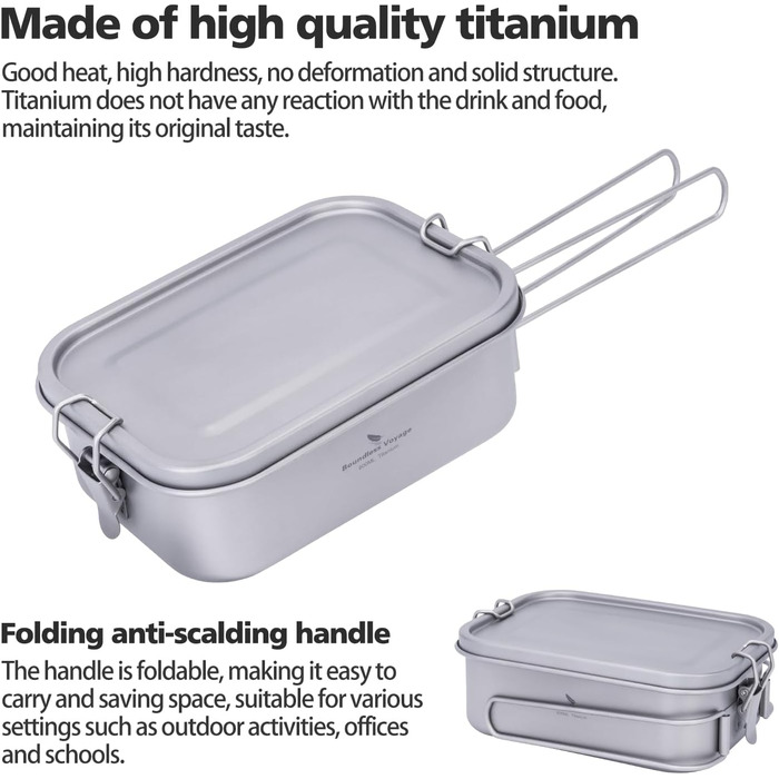 Ланчбокс iBasingo 800 мл з кришкою та ручкою – герметичний бенто-контейнер для кемпінгу, відпочинку та офісу. Харчовий посуд для їжі на винос – придатний для миття в посудомийній машині. Модель Ti2081C