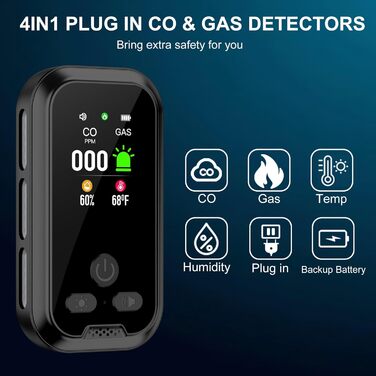 Датчик газу та CO з розеткою для дому: детектор CO та газу, газовий детектор для будинку, виявлення витоку газу (природний газ, LPG, метан, пропан, бутан), білий, HD11-CG-NEW