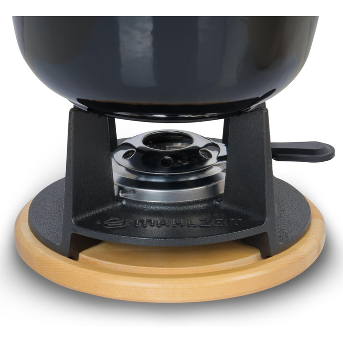 Фондю-сет з чавуну Mahlzeit на 6 осіб, 2 л, 13 предметів з пальником та виделочками | Для сиру, м'яса, шоколаду (чорний емальований)