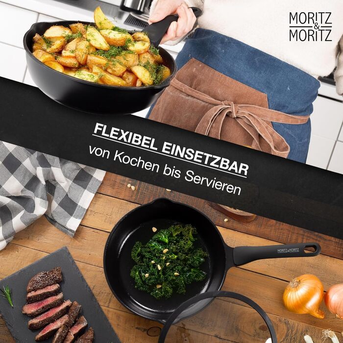 Сковорода Moritz & Moritz 26 см з кришкою Бежева - антипригарне покриття, Soft-Touch ручка, для смаження, тушкування та варіння на пару, підходить для всіх типів плит