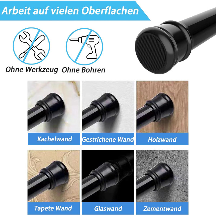 Штанга для душу без свердління, телескопічна, висувна, 85-270 см, діаметр 32 мм, для ванної/спальні, біла