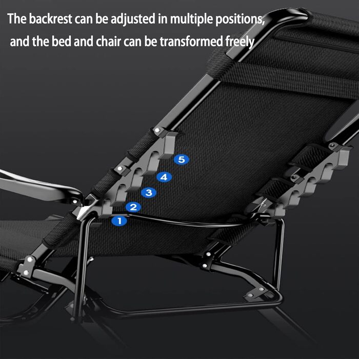 Шезлонг для відпочинку на відкритому повітрі: садова лежанка з регулюванням кута нахилу, чорна, 96x63x12 см, з подушкою з бавовни