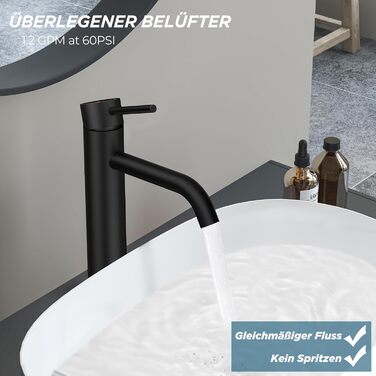 Чорний змішувач для ванної кімнати FORIOUS з висотою виливу 190 мм (11.2 дюймів) - однорідний змішувач для умивальника, ванної кімнати, гостьового WC