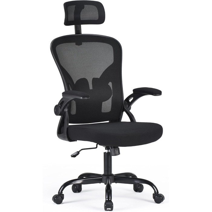 Ергономічне крісло Farini з підлокітниками для офісу та дому, з роликами та підголівником (чорний)