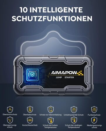 Powerbank з компресором та пусковим пристроєм AIMAPOW для автомобіля: 27000mAh, 160PSI, 6000A, LED-ліхтар, сумісний з бензиновими та дизельними двигунами (до 12.0L)