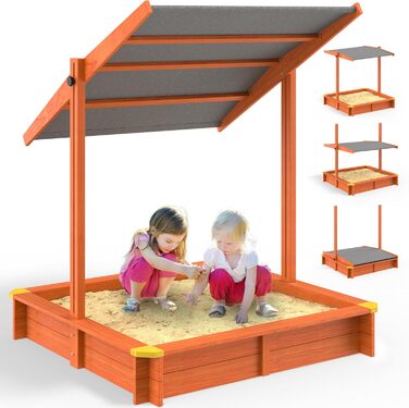 Дитячий пісочниця Max з дахом UV 50+, 140x140 см, дерево, захист кутів, підстилка, іграшки