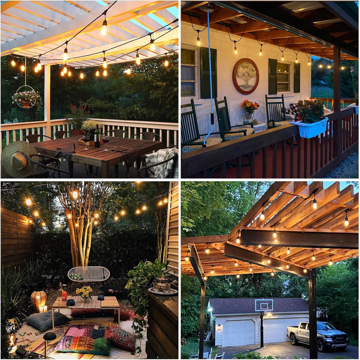 BRIMAX LED гірлянда для вулиці, 30 метрів, AC220-240V, IP44, 46+4 лампочки G40 E12 1W, 2200K тепле біле світло, розширювана, для кемпінгу, ярмарку, саду, вечірки