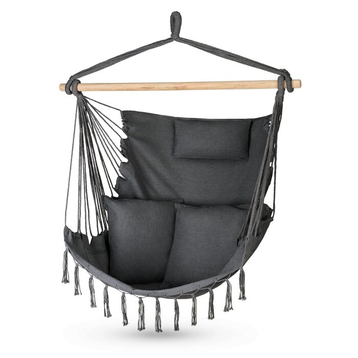 Підвісне крісло-гойдалка з подушкою 100x130x75 см, до 150 кг, для саду та дому, графітовий колір